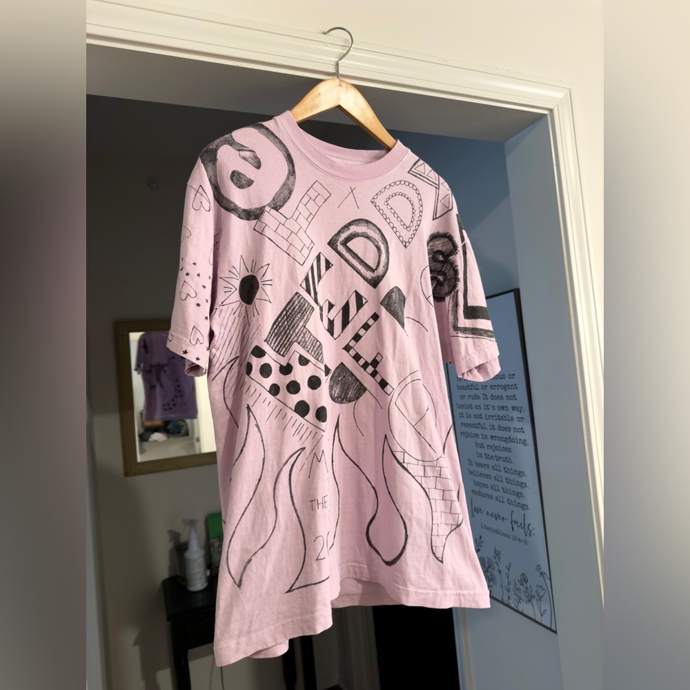 Teddy Fresh Marker Sketch T Shirt, Purple, Size Medium